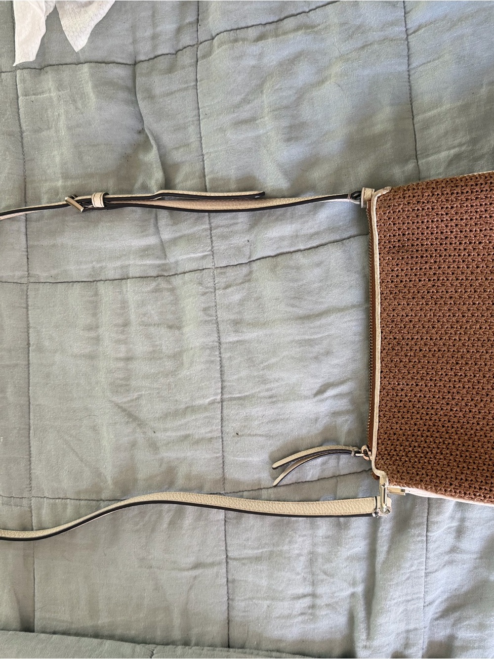 Kate Spade Straw Raffia Crossbody Tan Cream Leather Trim - Picture 4 of 8